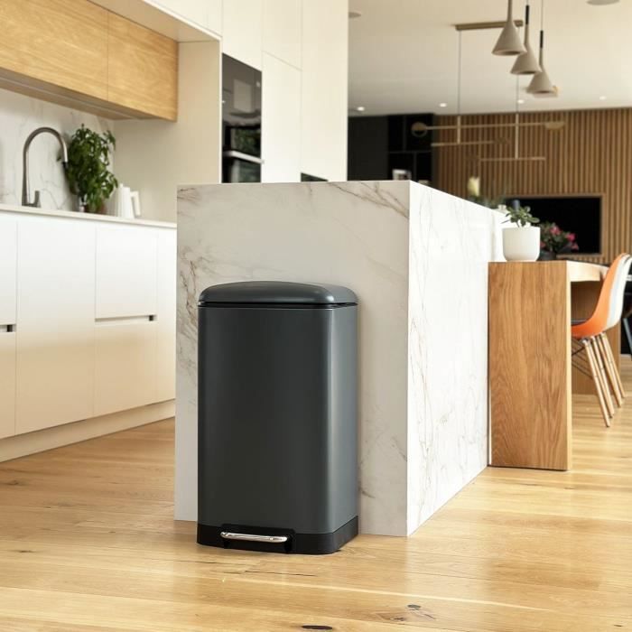 KITCHEN MOVE Pedal køkken affaldsspand - GREENWICH - 40L - Design - Mat grå i rustfrit stål