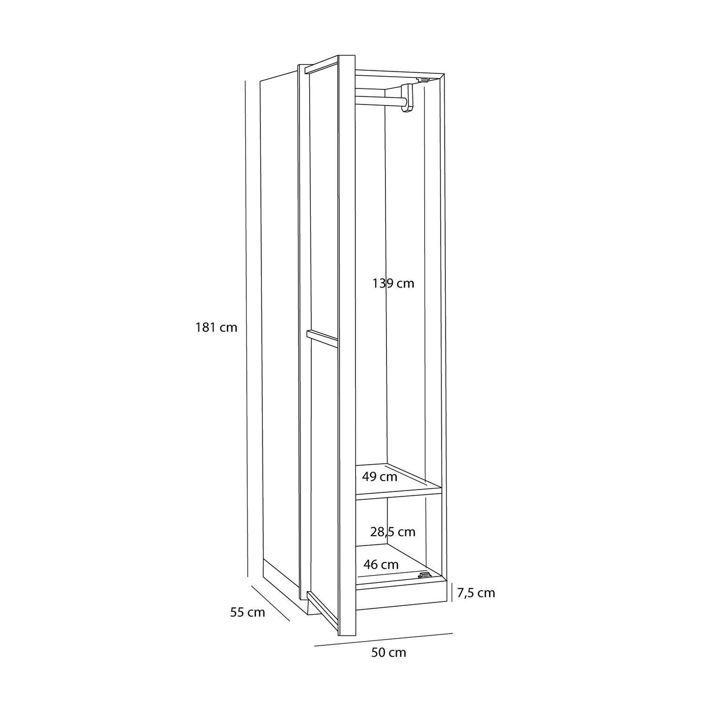 Hübsch Kura klædeskab i egetræ 50x55xH181 cm – FSC-certificeret garderobe i natur