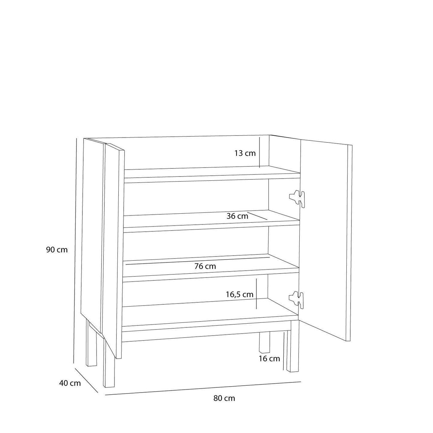 Hübsch Ark Skab 80x40xH90 cm – FSC-certificeret egetræ med åben og skjult opbevaring