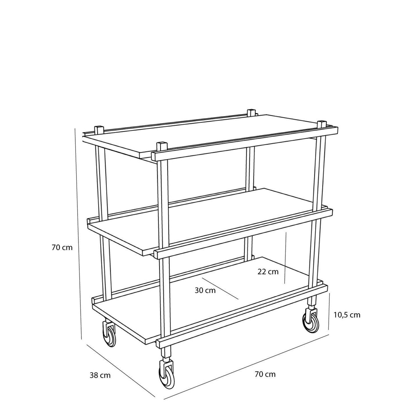Hübsch Crayon Trolley 70x38xH70 cm – FSC-certificeret egetræ med grafisk design
