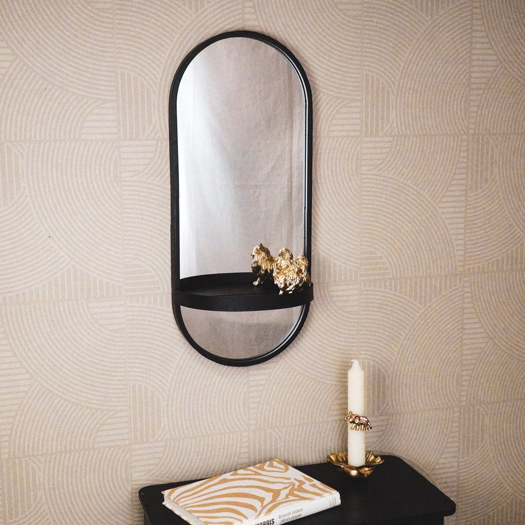 Housevitamin Spejl - Metal - Sort - med hylde - 30x15x70cm