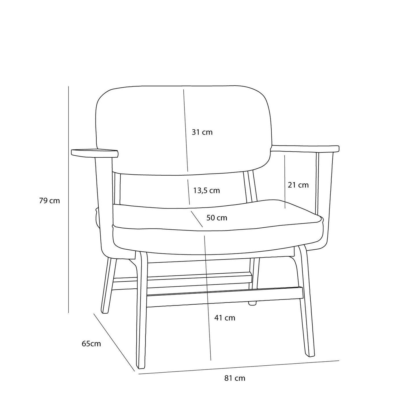 Hübsch Haze Loungestol 80x64xH71 cm – FSC-certificeret egetræ med polyesterbetræk