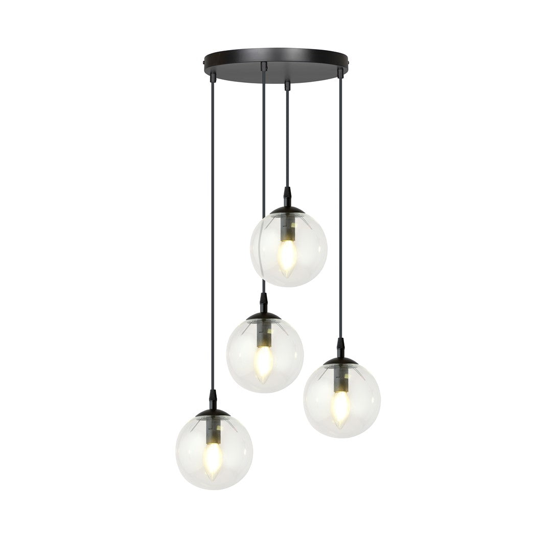 COSMO 4 PREMIUM Pendellampe – Sort & transparent Glas | Emibig