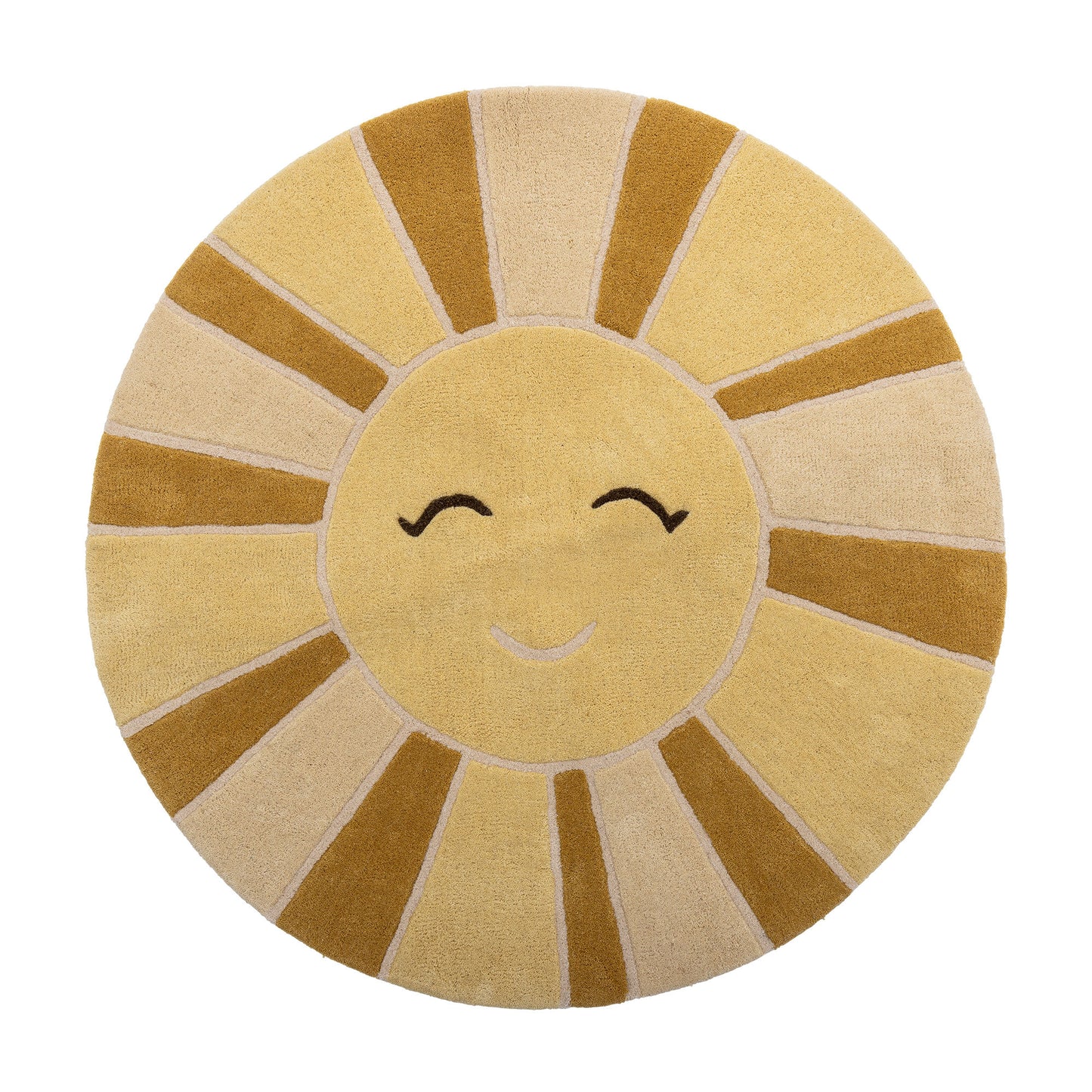 Sun tæppe Ø110 cm i uld – rundt børnetæppe med solmotiv fra Bloomingville MINI