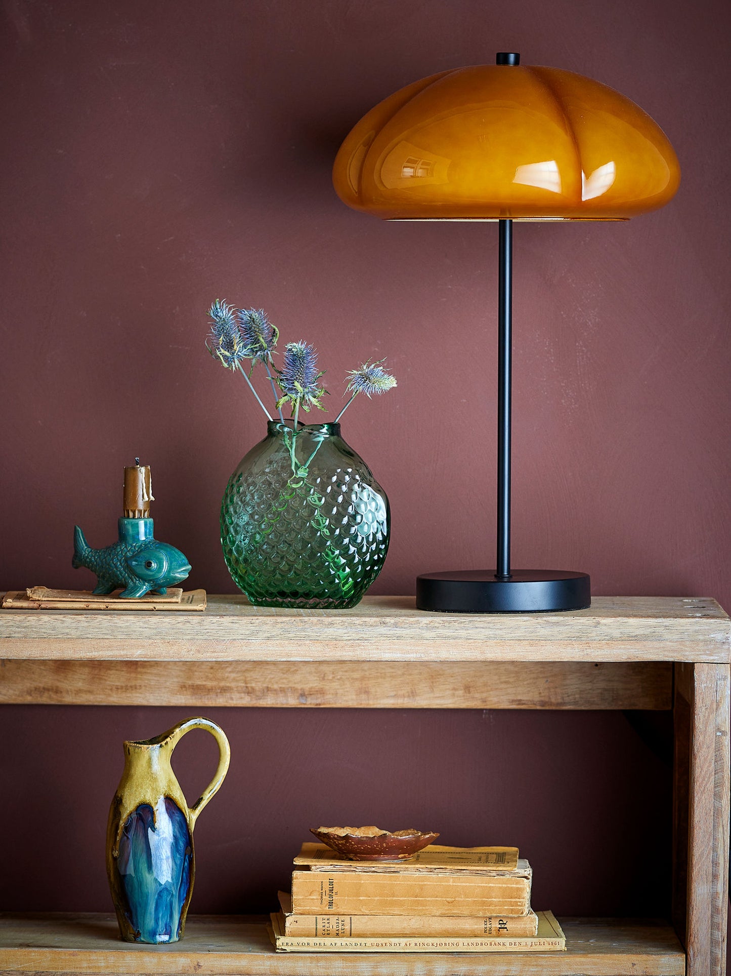 Kinoko Bordlampe i Gul Glas & Sort Metal – Stemningsfuld Designlampe