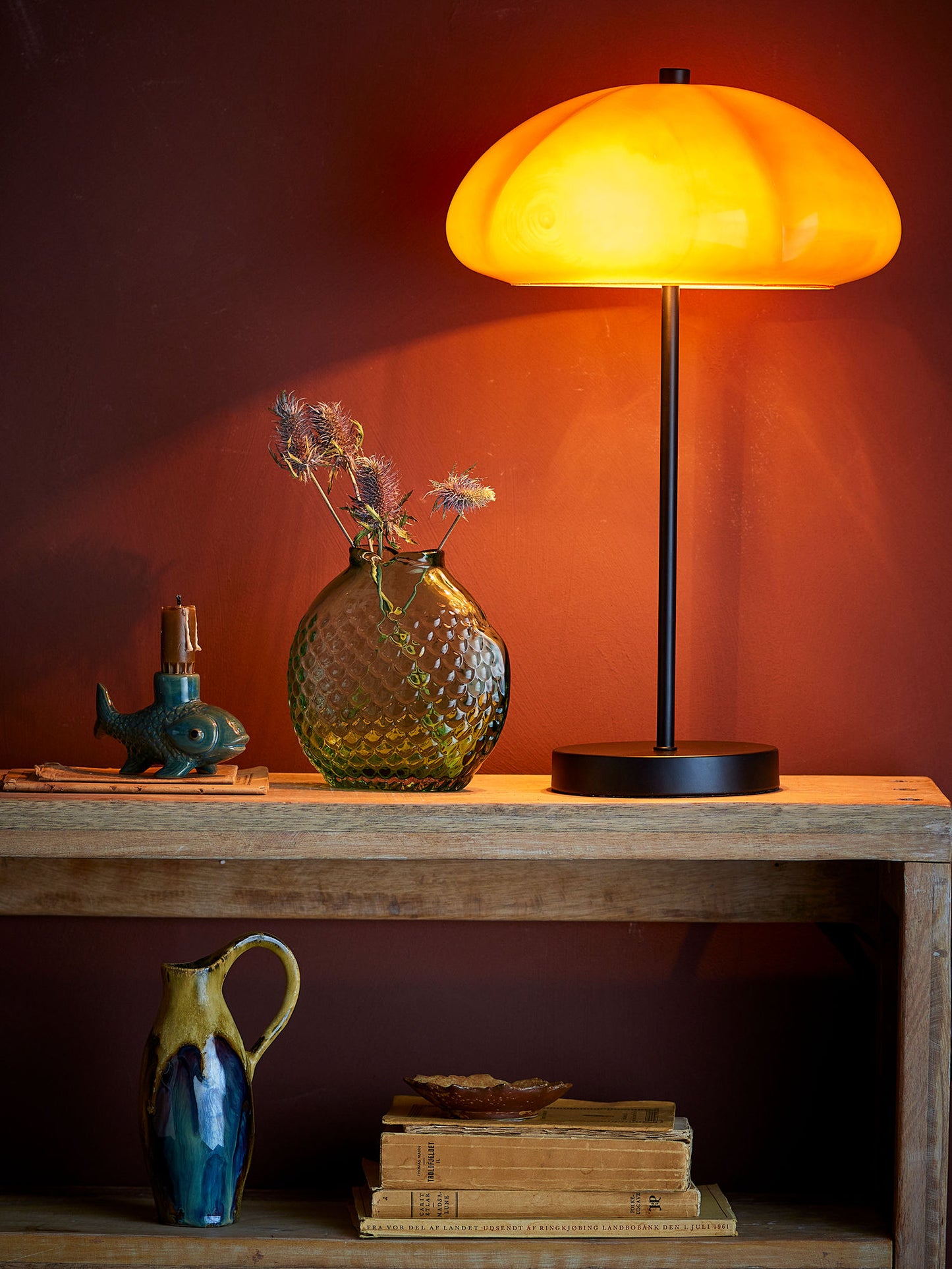 Kinoko Bordlampe i Gul Glas & Sort Metal – Stemningsfuld Designlampe