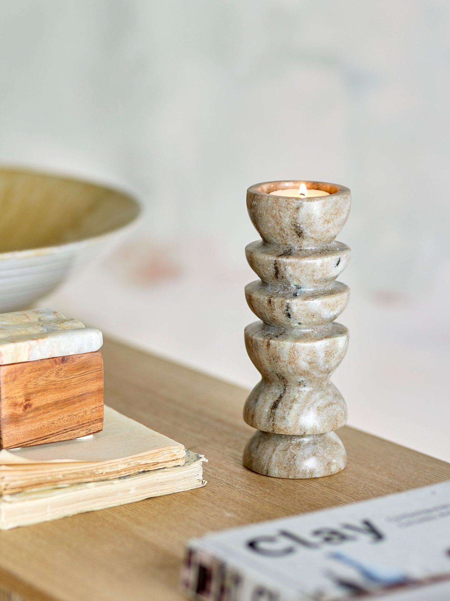 Bloomingville - Tasya Fyrfadsstage – Natur Marmor, Brun Nuance