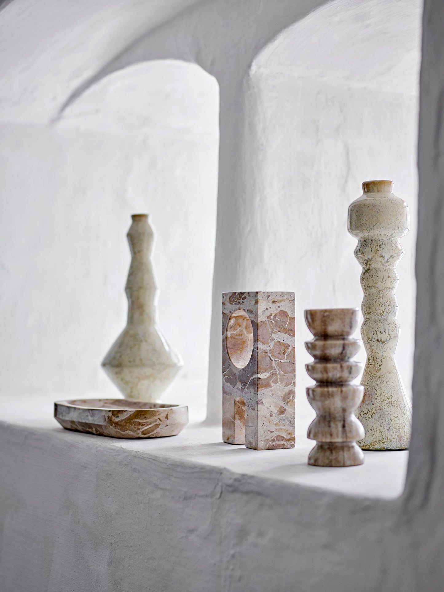Bloomingville - Tasya Fyrfadsstage – Natur Marmor, Brun Nuance