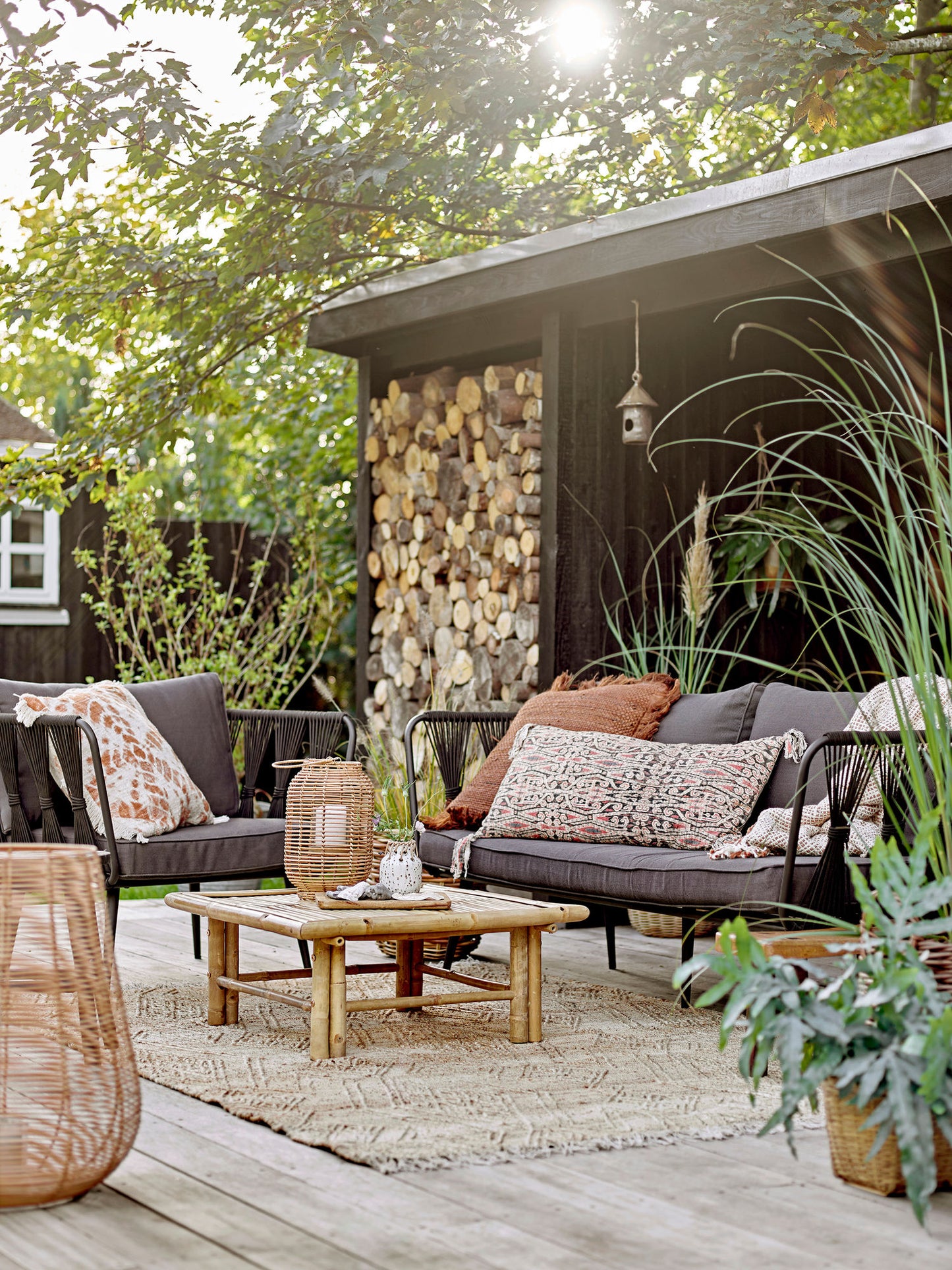 Bloomingville Pavone Sofa – Sort Metal, Håndflettet Reb, Udendørs Sofa