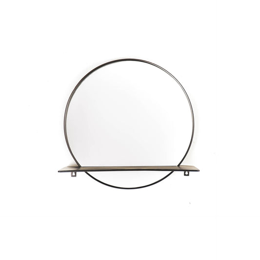 Housevitamin Rund Metal Spejl med Hylde - Sort - Ø40cm