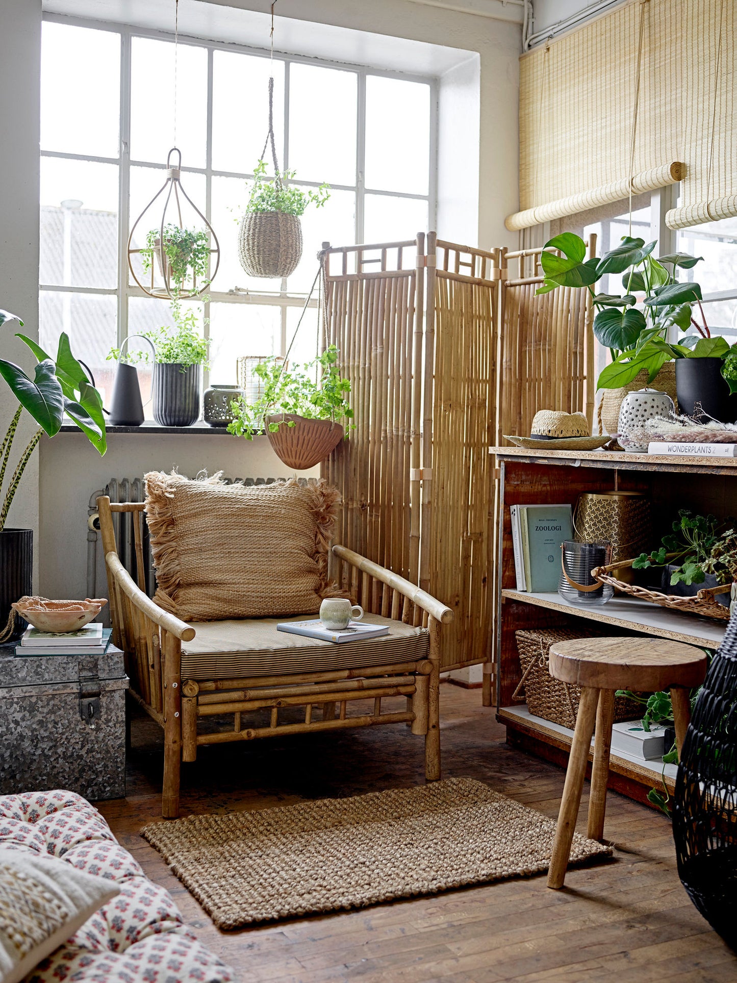Bloomingville Sole Loungestol – Bambus, Natur, Udendørs Stol med Pude