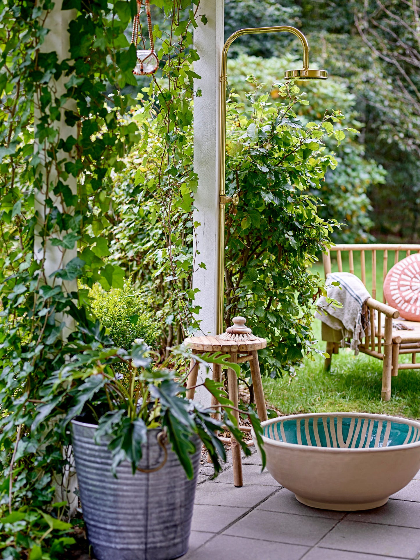 Bloomingville Sole Loungestol – Bambus, Natur, Udendørs Stol med Pude
