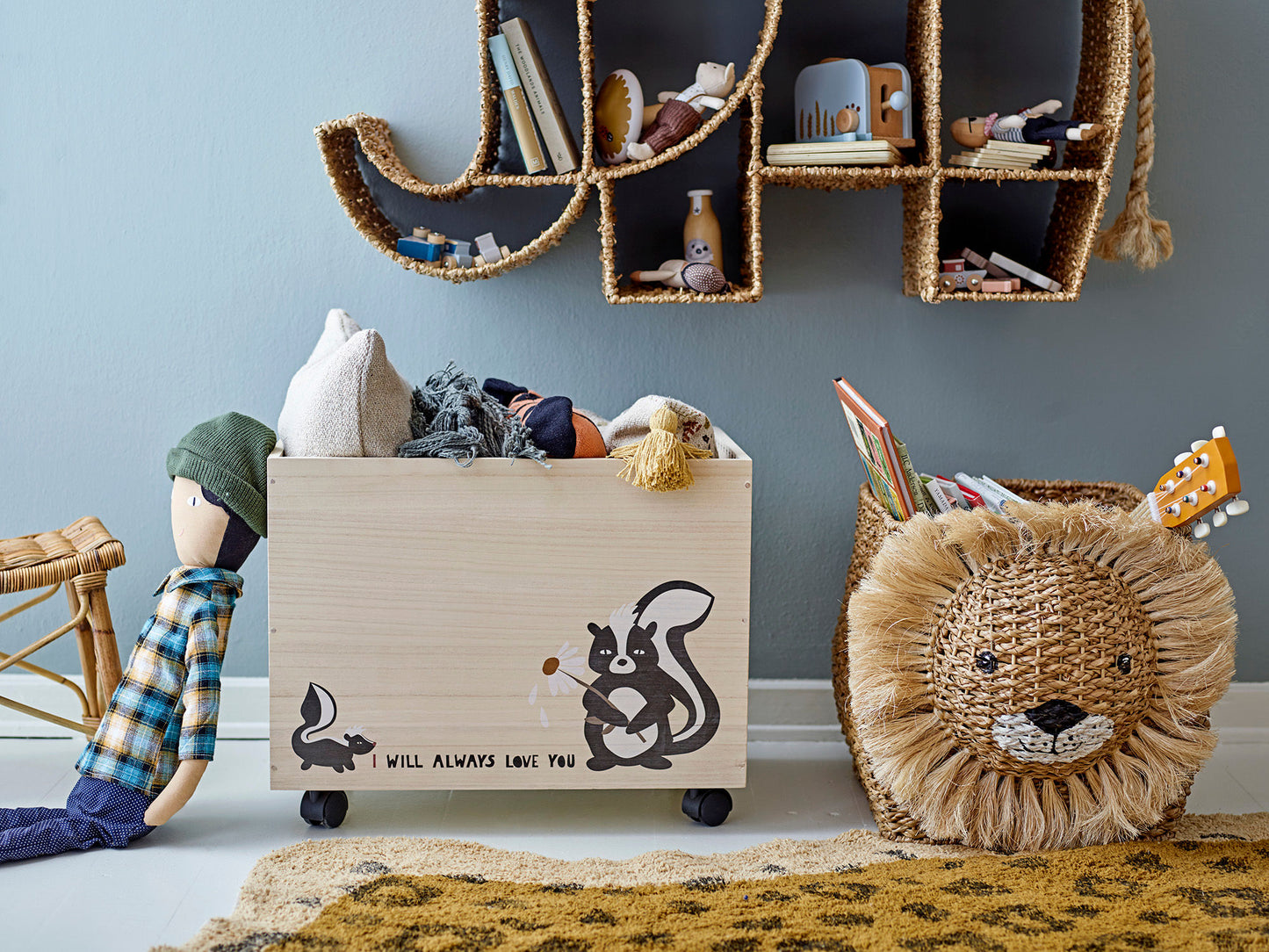 Harrison opbevaringskurv 52x32xH36 cm i bankuan grass – løvekurv fra Bloomingville MINI