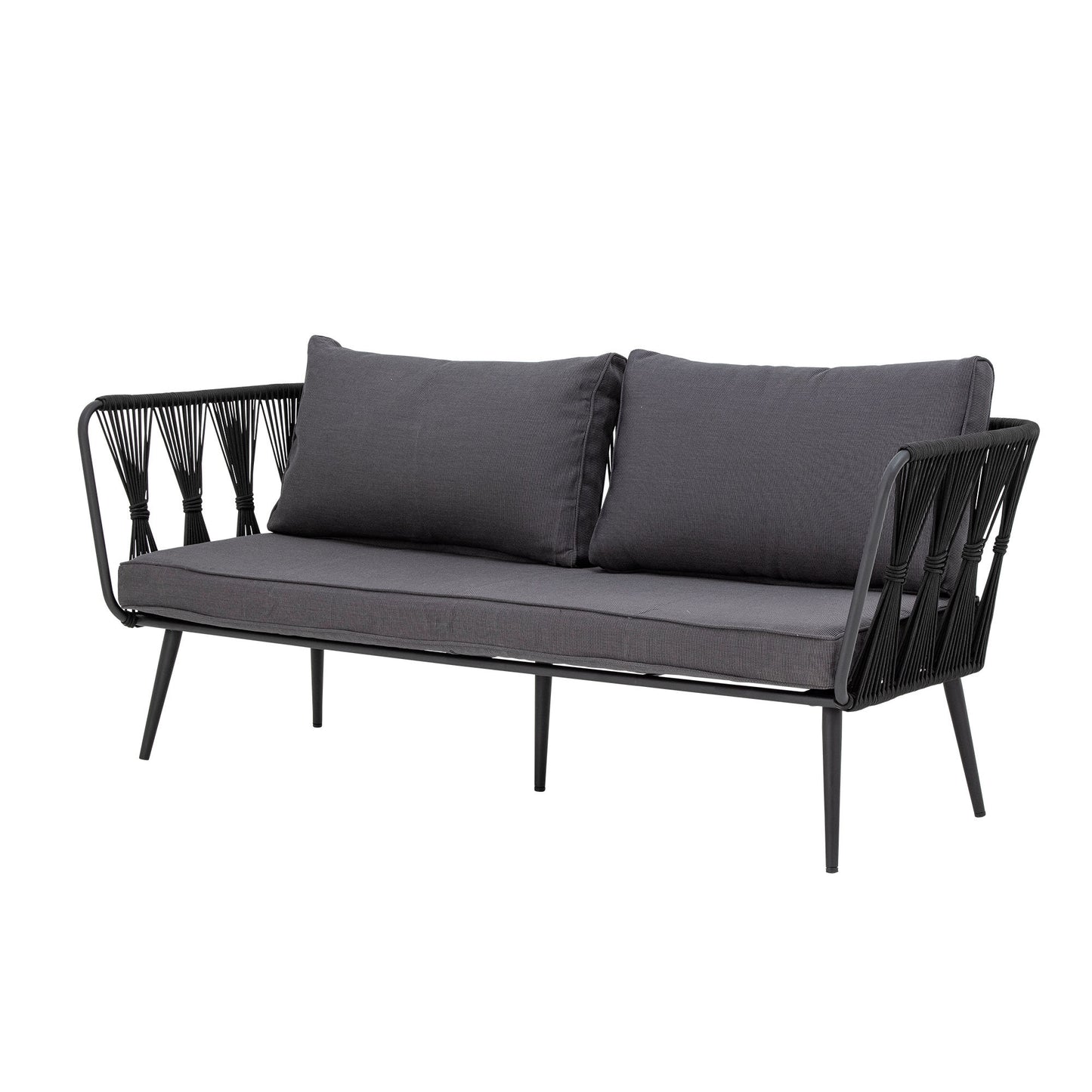 Bloomingville Pavone Sofa – Sort Metal, Håndflettet Reb, Udendørs Sofa