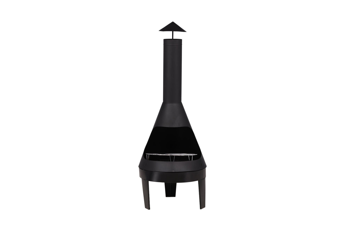 Marongo Udendørs Pejs i Sort Stål – Venture Design Terrassepejs med Grillrist (Ø55 x H152 cm)