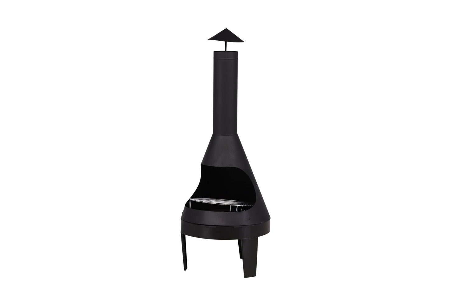 Marongo Udendørs Pejs i Sort Stål – Venture Design Terrassepejs med Grillrist (Ø55 x H152 cm)