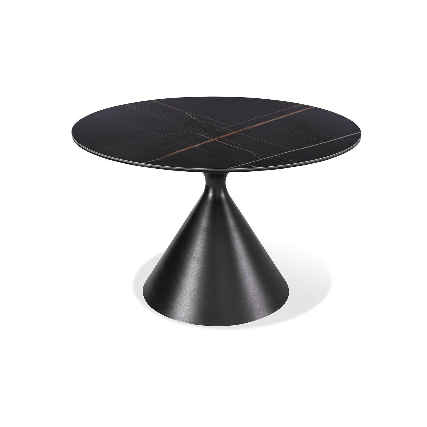 Winston - Rundt spisebord  med sten top og metal base i sort.