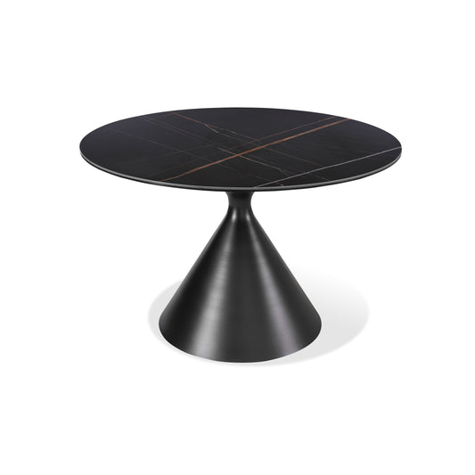 Winston - Rundt spisebord  med sten top og metal base i sort.