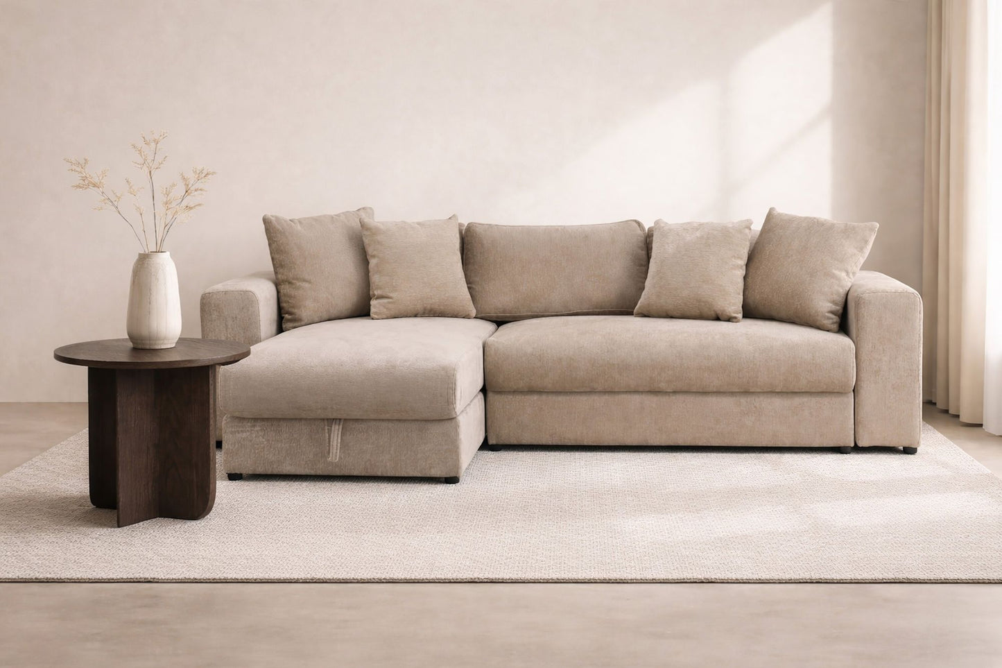 Bellman 3 pers. Sovesofa i Beige Fløjl – Elegant og Funktionel Sofa Bed (W250 x H78 cm)