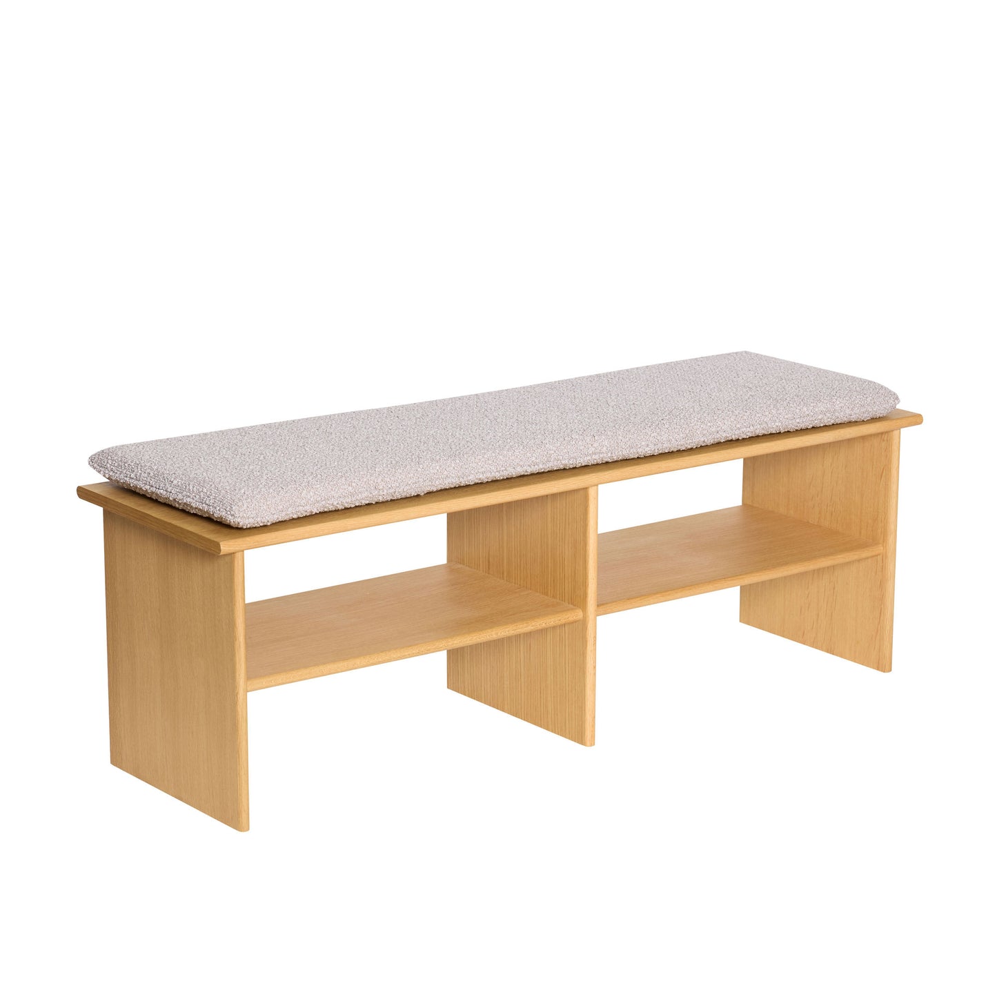 Hübsch Layer bænk med polstring 132x40xH47 cm i egetræ – FSC-certificeret entrébænk i lysegrå