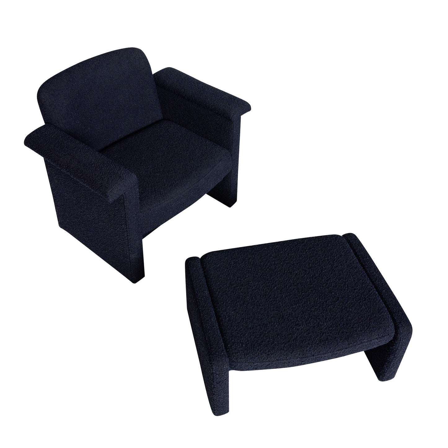 Hübsch Softy Lounge Chair med Skammel – Mørkeblå Bouclé