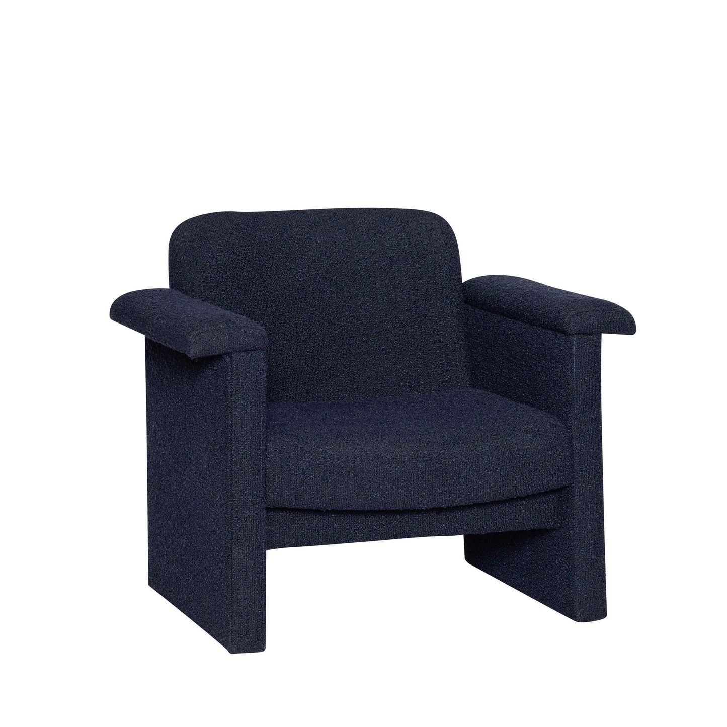 Hübsch Softy Lounge Chair med Skammel – Mørkeblå Bouclé