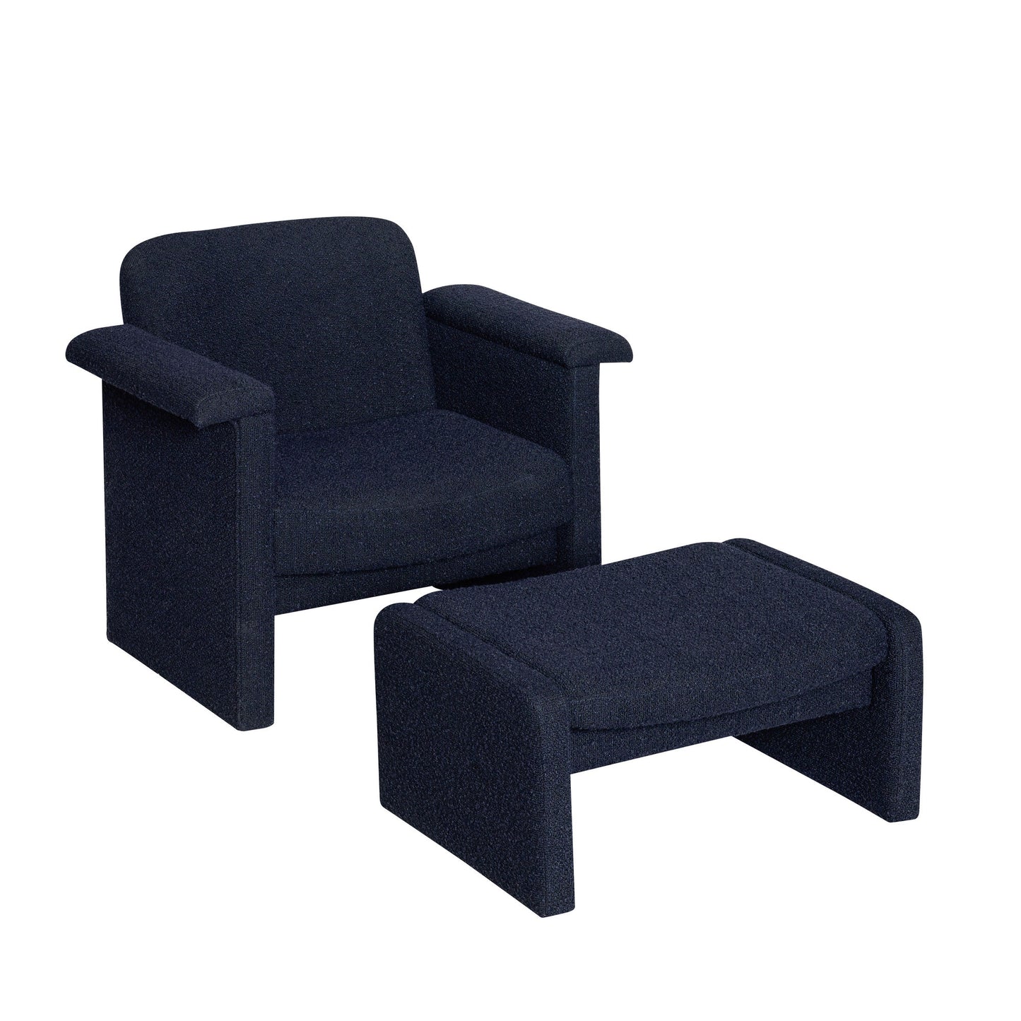 Hübsch Softy Lounge Chair med Skammel – Mørkeblå Bouclé
