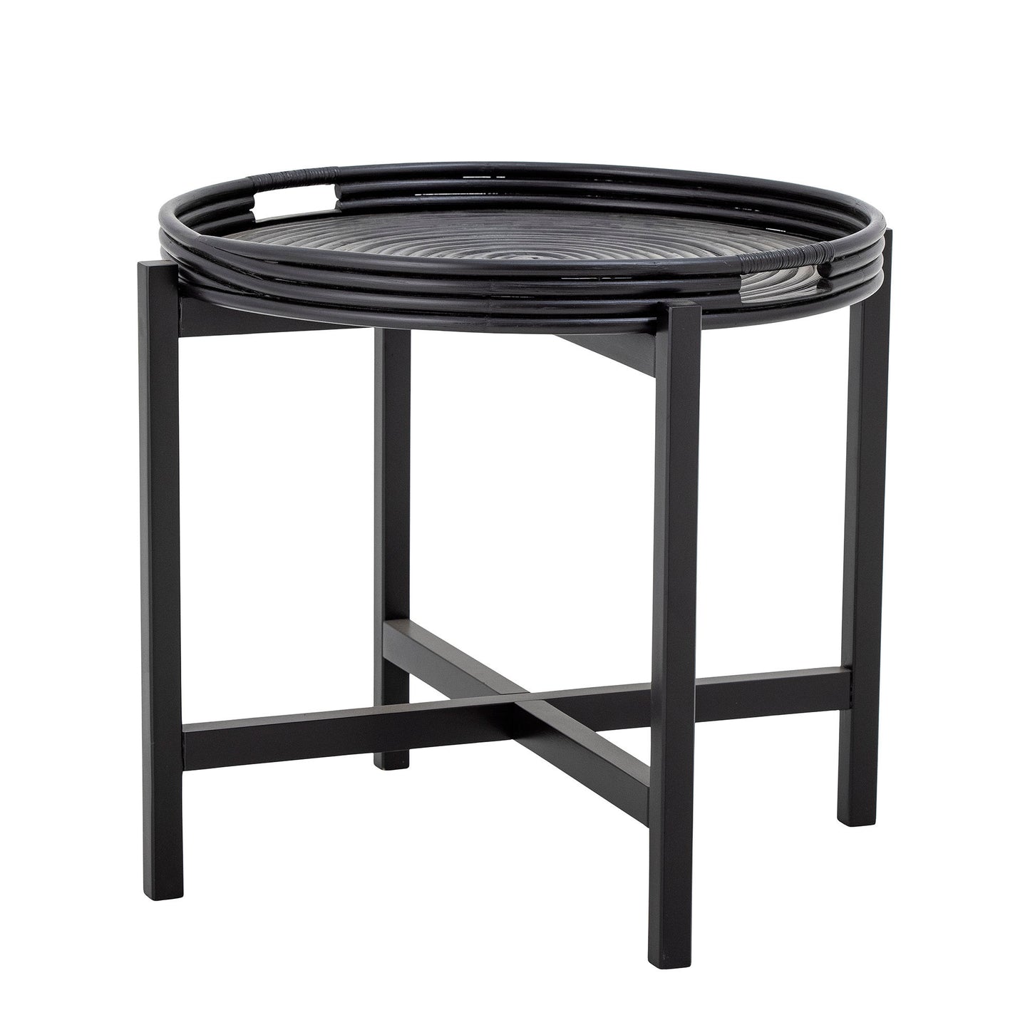 Milli Bakkebord i Sort Rattan fra Bloomingville – Rundt Sofabord med Aftagelig Bakke (Ø60 cm)