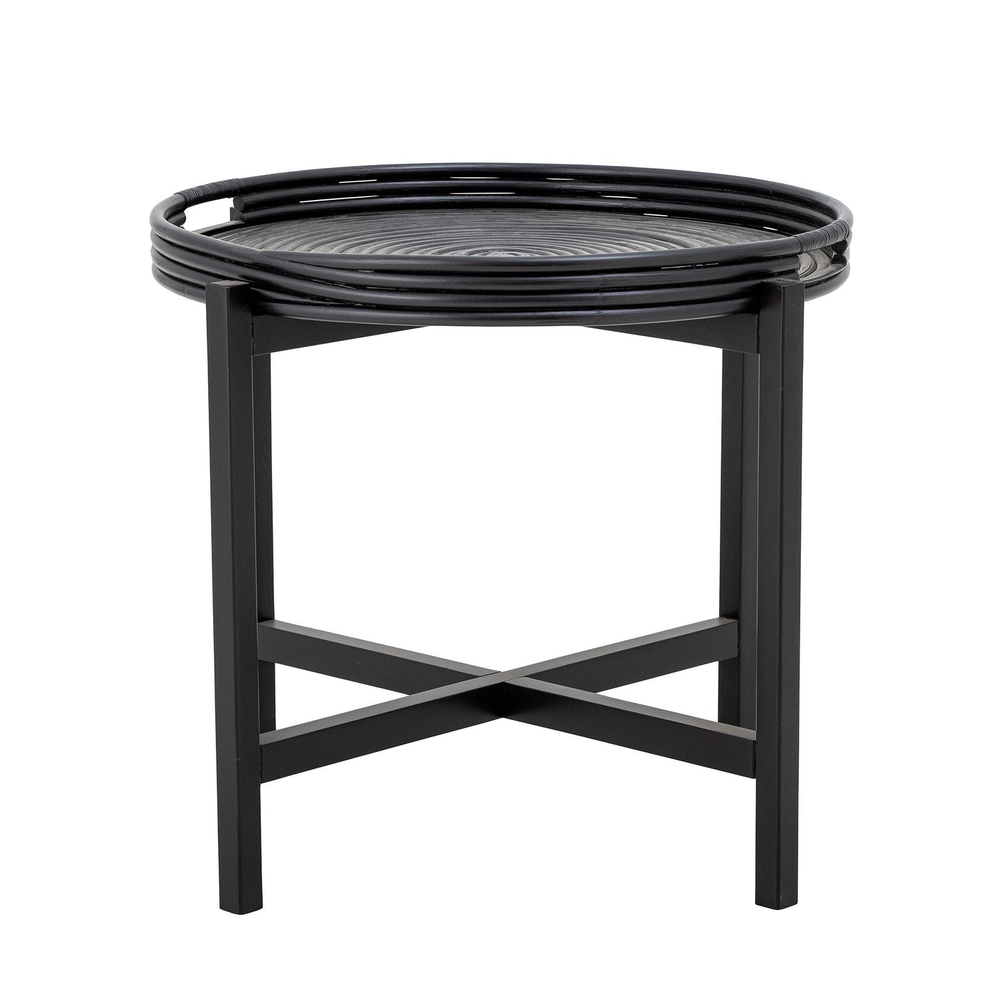 Milli Bakkebord i Sort Rattan fra Bloomingville – Rundt Sofabord med Aftagelig Bakke (Ø60 cm)