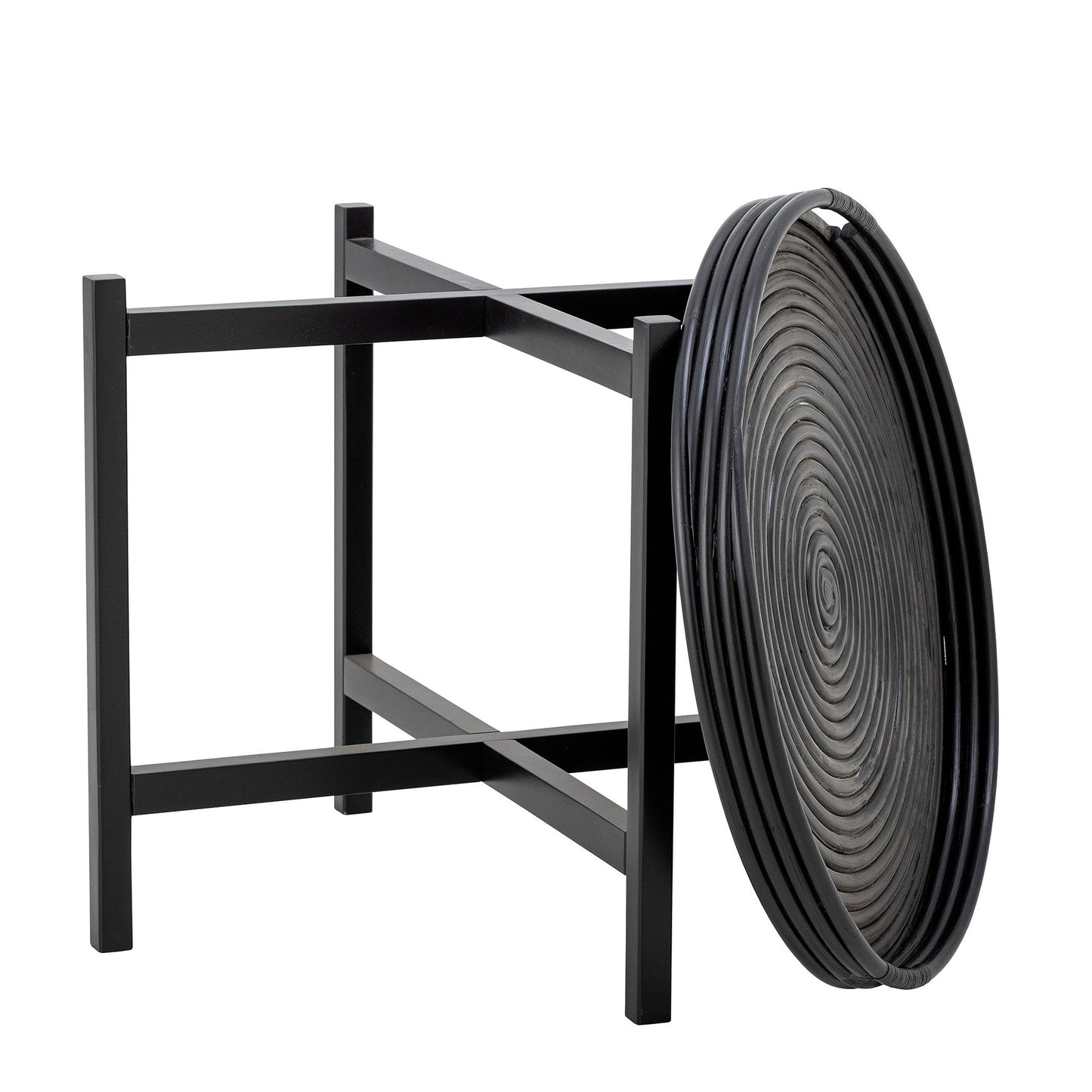 Milli Bakkebord i Sort Rattan fra Bloomingville – Rundt Sofabord med Aftagelig Bakke (Ø60 cm)