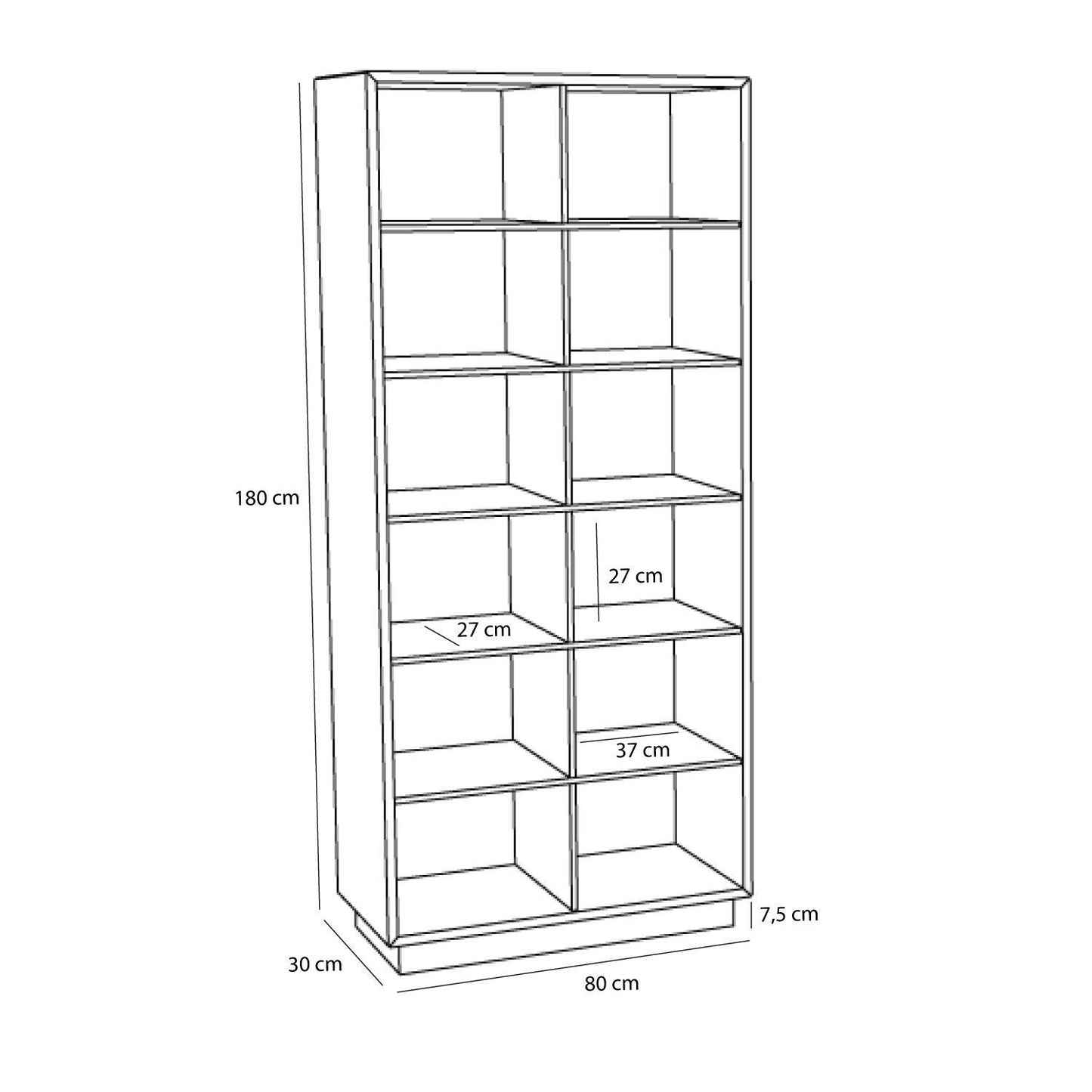 Hübsch Disco reol i egetræ 80x30xH180 cm – FSC-certificeret bogreol med 12 rum