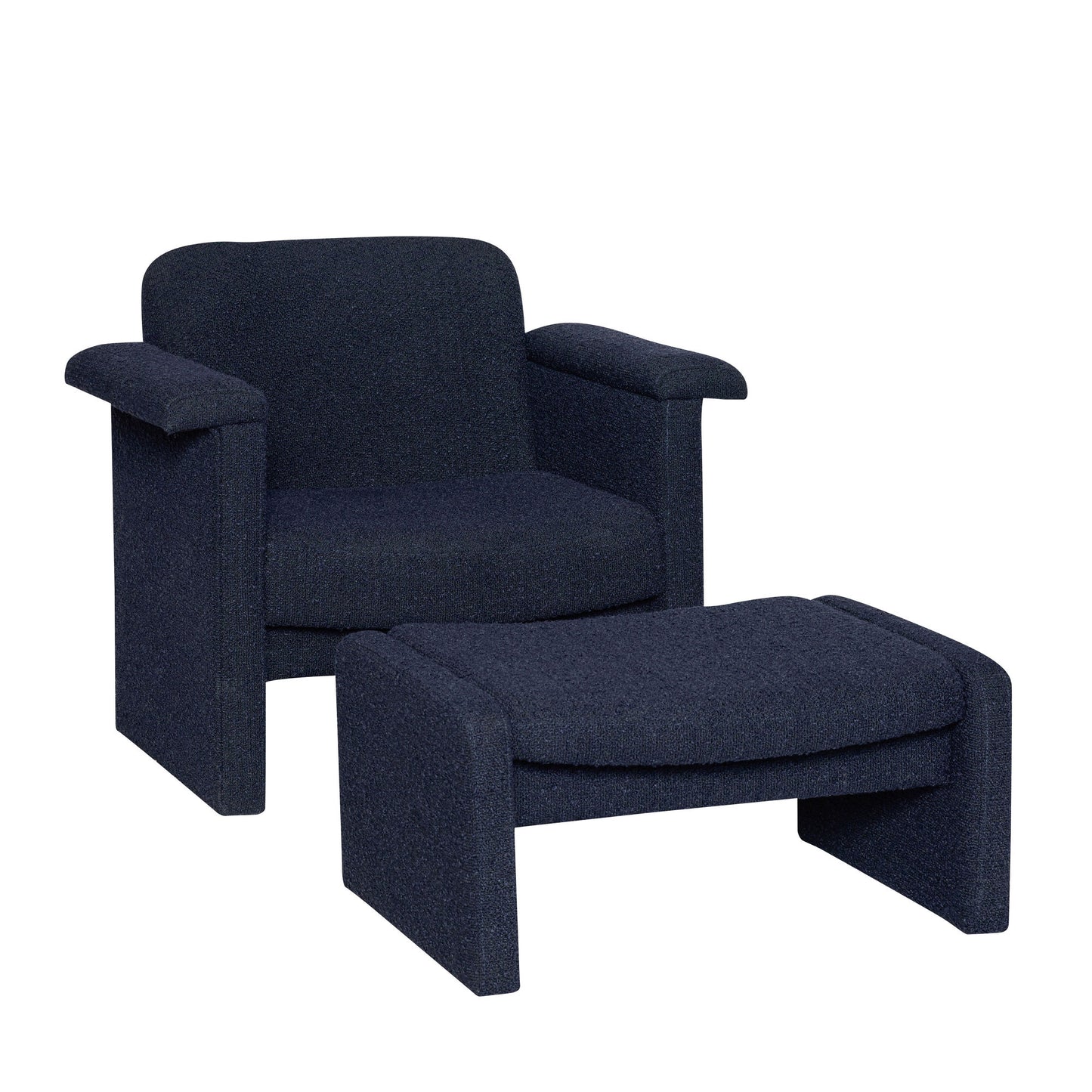 Hübsch Softy Lounge Chair med Skammel – Mørkeblå Bouclé