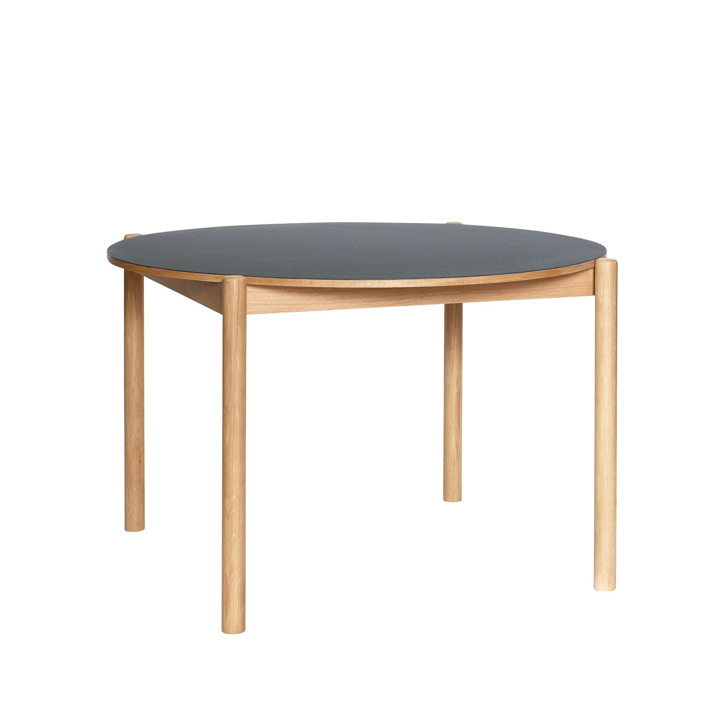 Hübsch Oblique rundt spisebord Ø115xH75 cm i sort – FSC-certificeret egetræ med linoleum