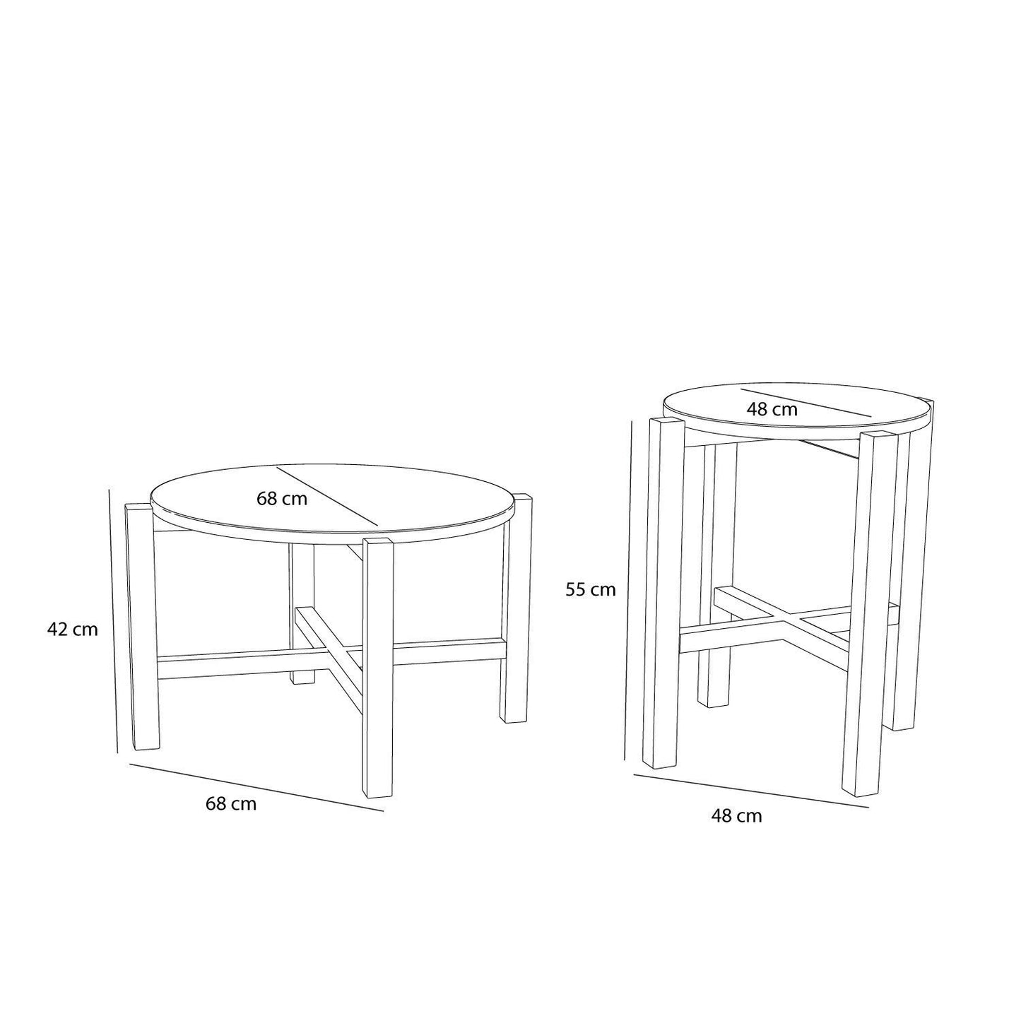 Hübsch Four sofabord i egetræ Ø68/48xH42/55 cm – FSC-certificeret sæt af 2 borde