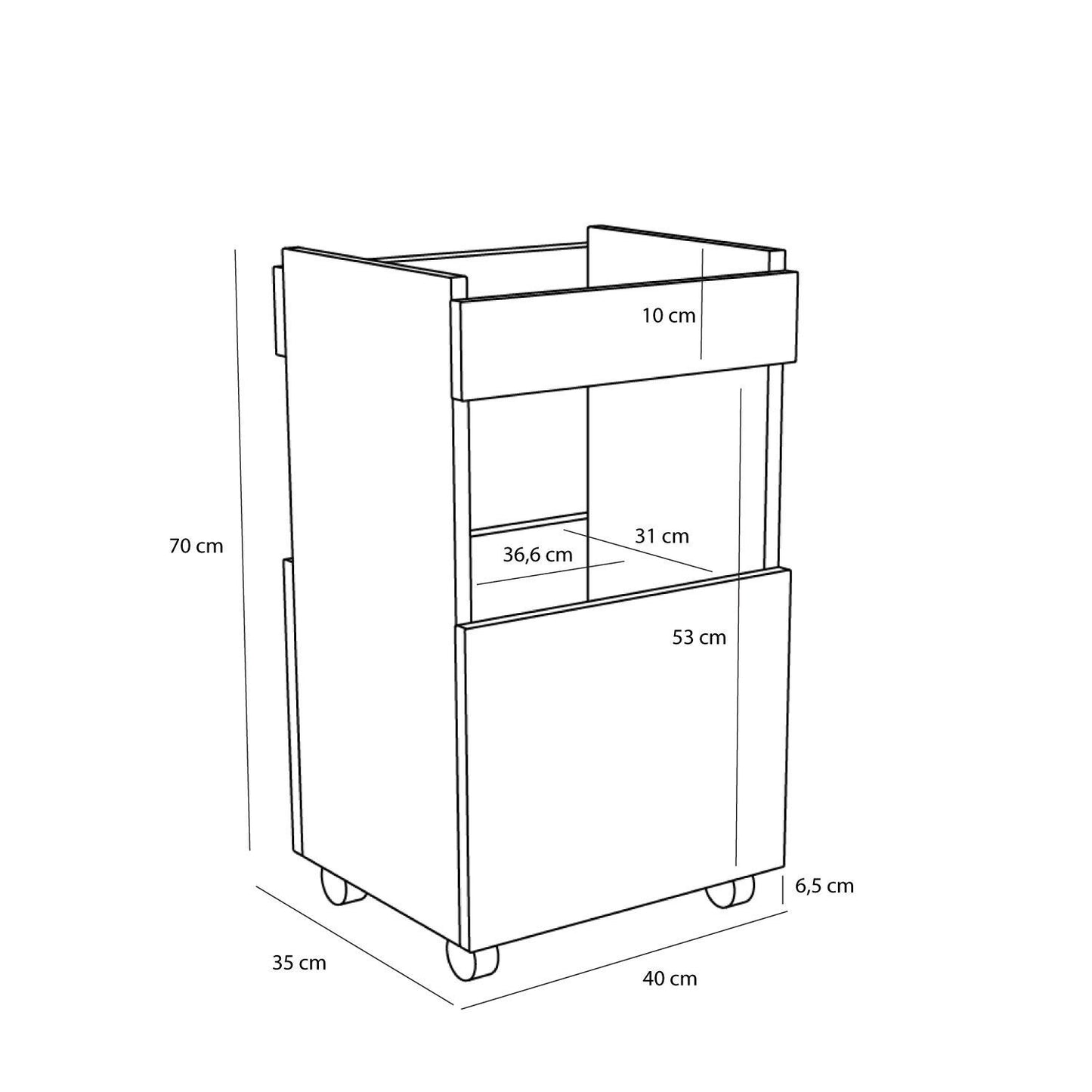 Hübsch Forma Trolley 40x35xH70 cm – FSC-certificeret egetræ med rullefunktion
