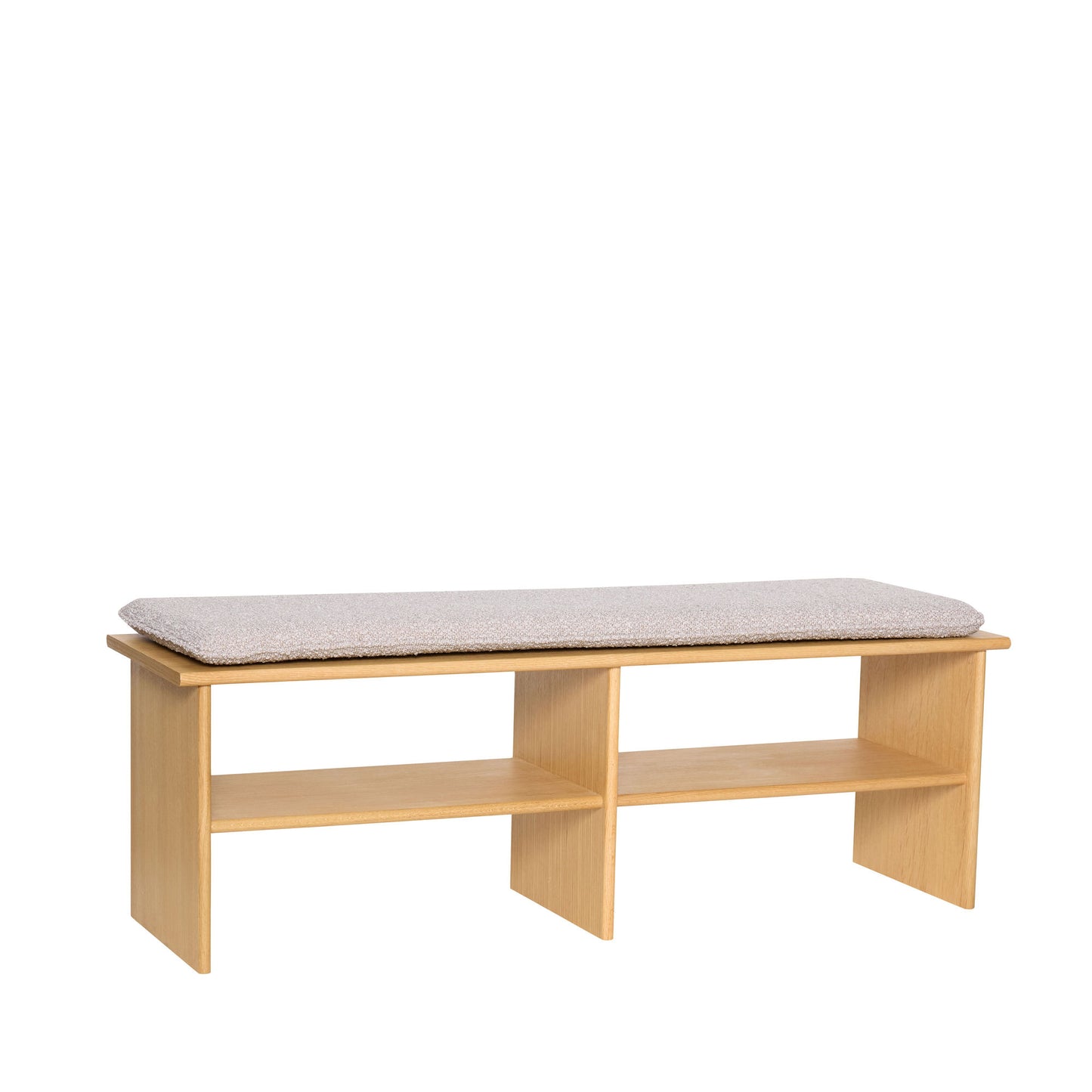 Hübsch Layer bænk med polstring 132x40xH47 cm i egetræ – FSC-certificeret entrébænk i lysegrå