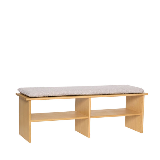 Hübsch Layer bænk med polstring 132x40xH47 cm i egetræ – FSC-certificeret entrébænk i lysegrå