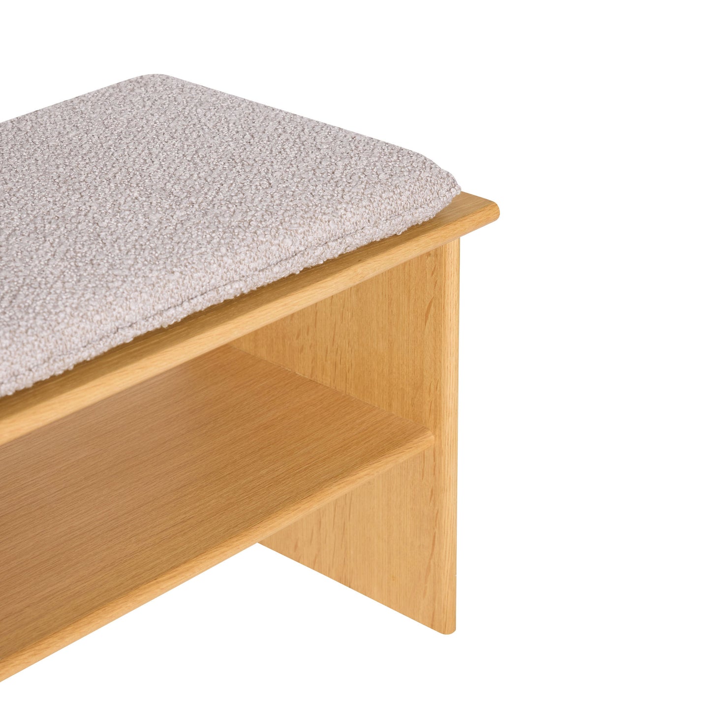 Hübsch Layer bænk med polstring 132x40xH47 cm i egetræ – FSC-certificeret entrébænk i lysegrå