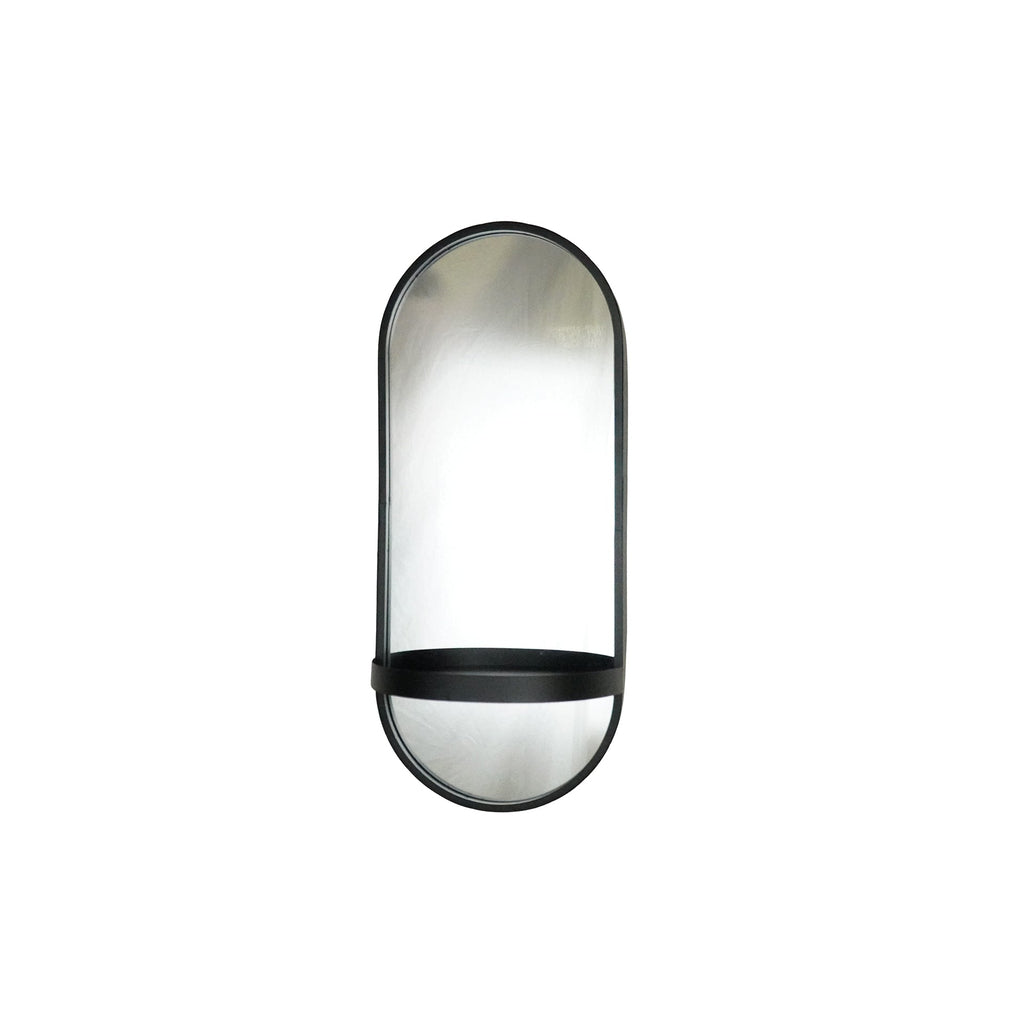 Spejl - Metal - Sort - med hylde - 30x15x70cm