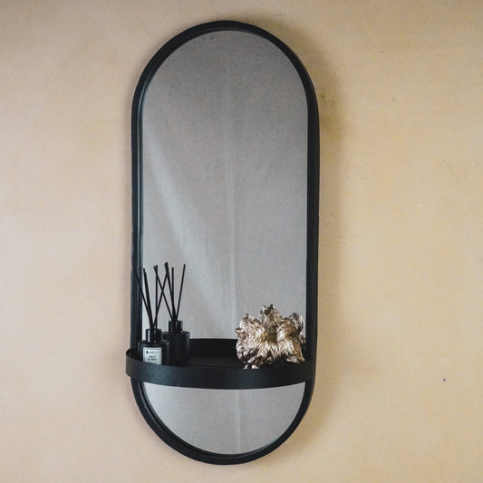 Spejl - Metal - Sort - med hylde - 30x15x70cm