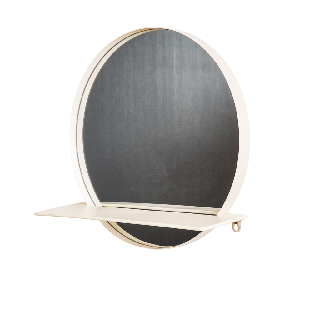 Spejl - Rund - Metal - Med Hylde - Sand- Ø40cm